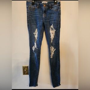 Refuge Jeans Womens Size 0 Blue Denim Skinny Distressed Low Rise